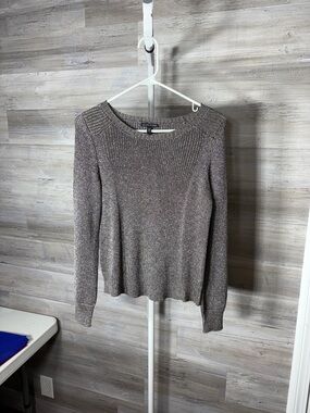 Eileen Fisher Metallic Taupe Scoopneck Ribbed Sweater 1874